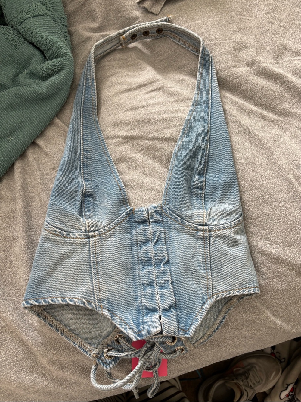 Denim Halter Waist Corset - Light Blue